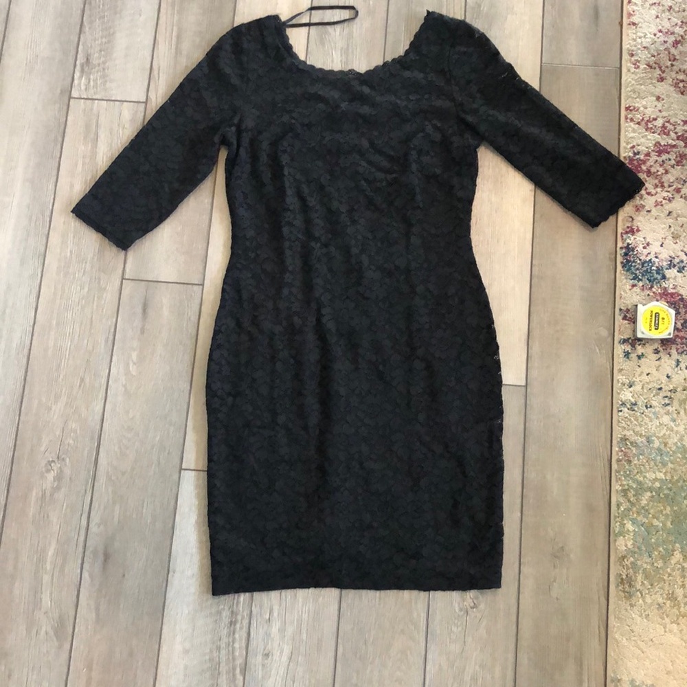 Eliza J Black Sheath Dress 3/4 Sleeve Scoop Neck